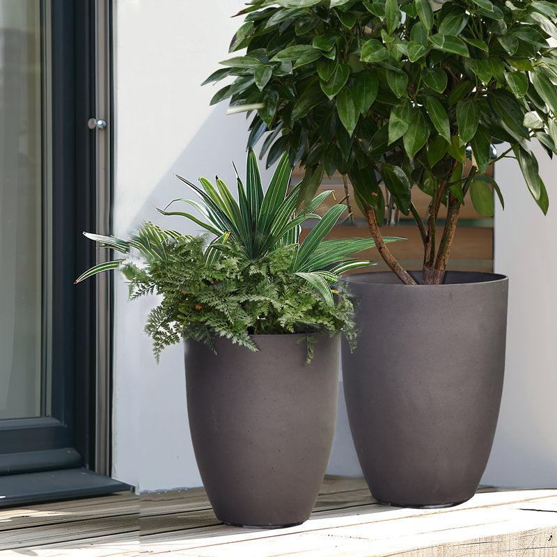 2-Piece HDPE Tall Tapered Round Plastic Pot Planters Set, Husky Gray (Set of 2)