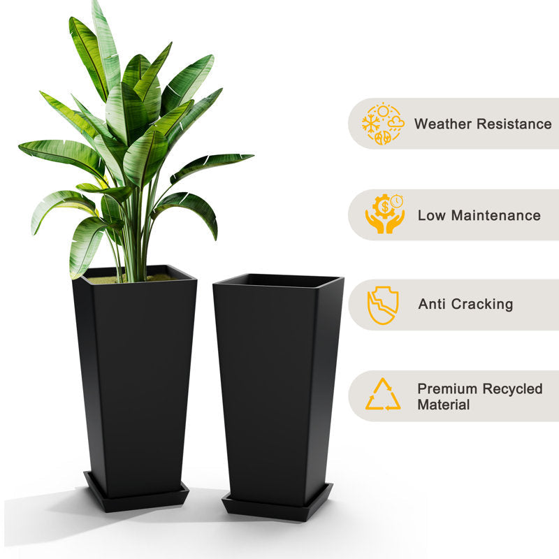 Lenoris 24'' H Planters, Large Tall Planters with Saucers, Large Planters for Outdoor Indoor Plants (Set of 2)