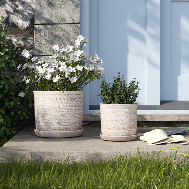 Modern Indoor or Outdoor Ceramic Planter (Set of 2)