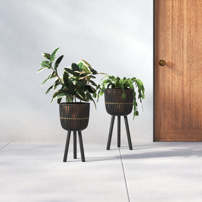 Raised Wicker and Bamboo Planters (Set of 2)