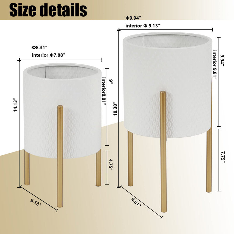 Kasandra 2-Piece Handmade Metal Pot Planter with Gold Stand Set