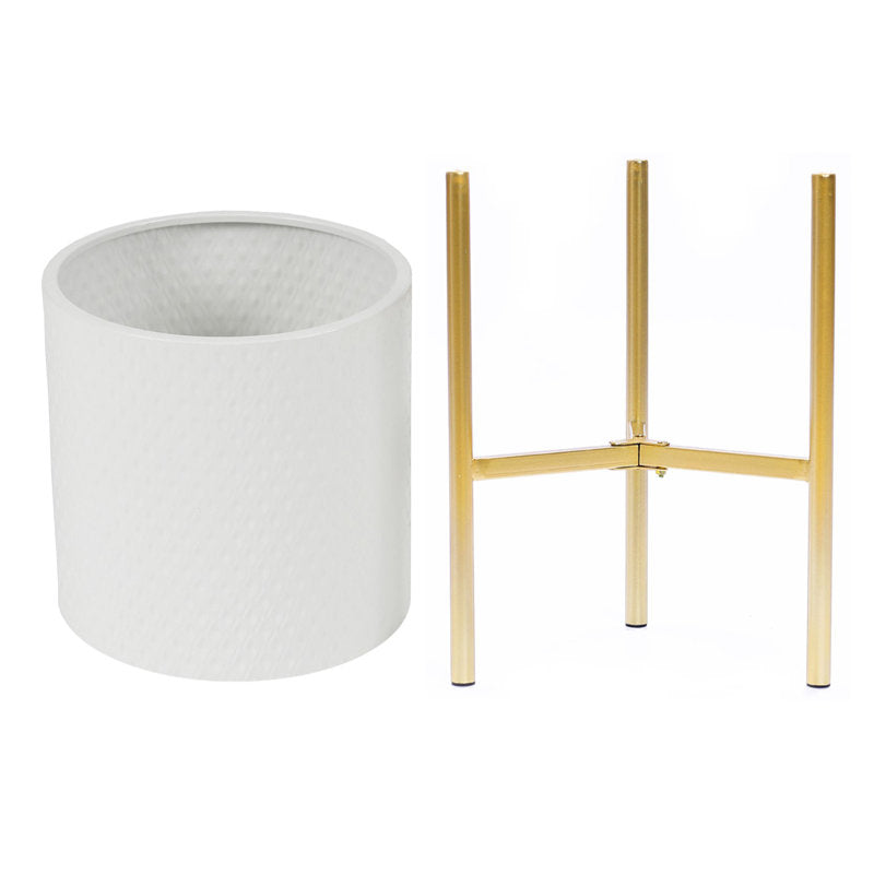 Kasandra 2-Piece Handmade Metal Pot Planter with Gold Stand Set