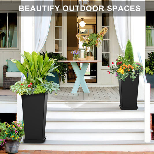 Lenoris 24'' H Planters, Large Tall Planters with Saucers, Large Planters for Outdoor Indoor Plants (Set of 2)