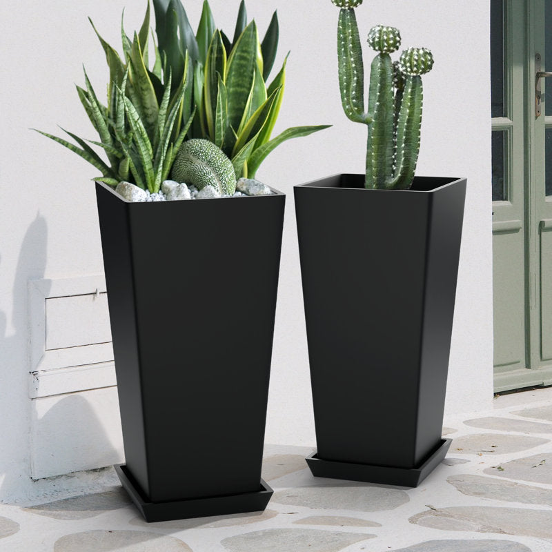 Lenoris 24'' H Planters, Large Tall Planters with Saucers, Large Planters for Outdoor Indoor Plants (Set of 2)