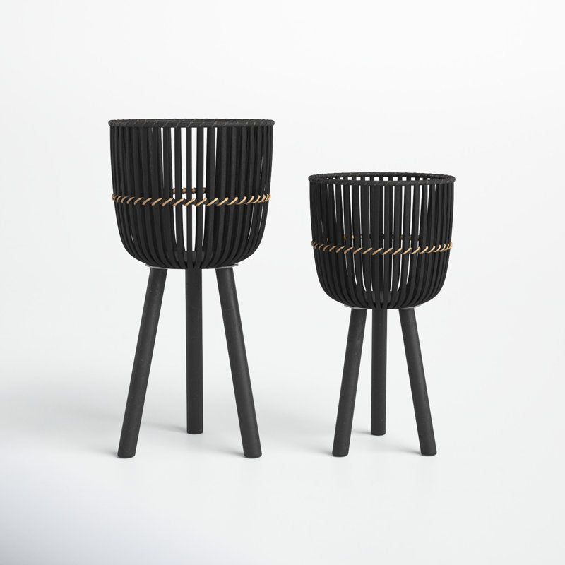 Raised Wicker and Bamboo Planters (Set of 2)