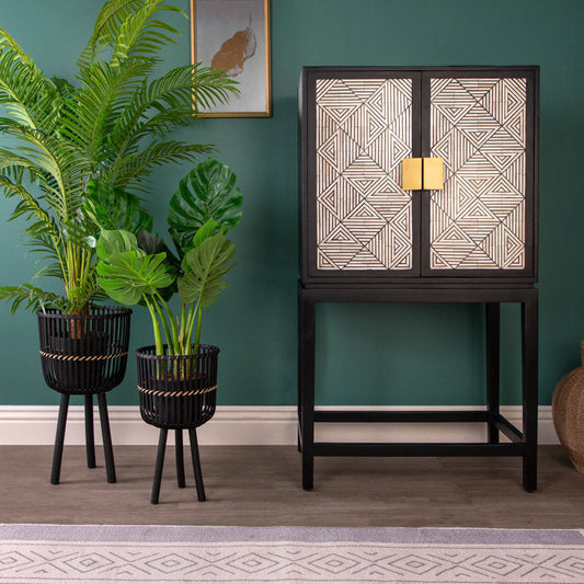 Raised Wicker and Bamboo Planters (Set of 2)