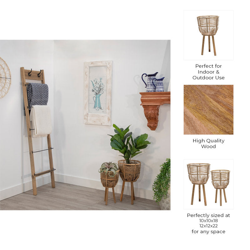 Set of 2 Wicker Planters - 12" x 12" x 22"