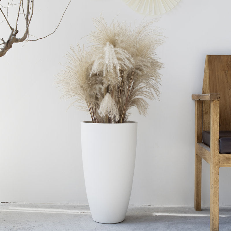 Tall Round Planter, Large Tall White Planter with Tray
