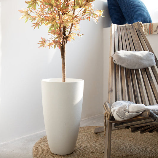 Tall Round Planter, Large Tall White Planter with Tray