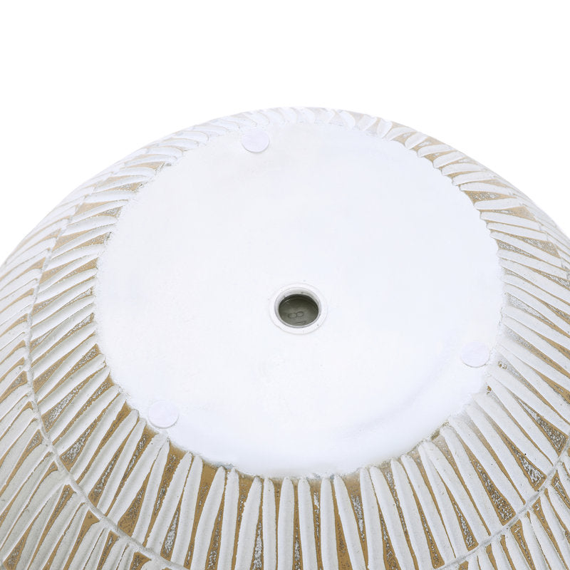 White and Gold V-Pattern Polyresin Round Planter